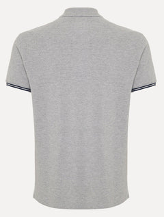 Polo Dudalina Masculina Piquet Jacquard Gola Sem Friso Cinza Mescla