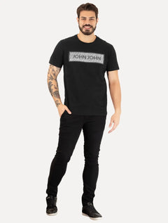 Camiseta John John Masculina Slim Outline Logo Preta