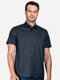 Camisa Aramis Masculina Manga Curta Slim Stretch Tricoline Azul Marinho
