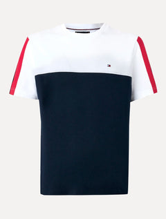 Camiseta Tommy Hilfiger Masculina Piquet Global Stripe Colourblock White Marinho