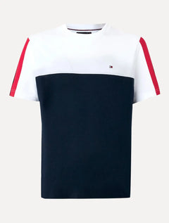 Camiseta Tommy Hilfiger Masculina Piquet Global Stripe Colourblock White Marinho