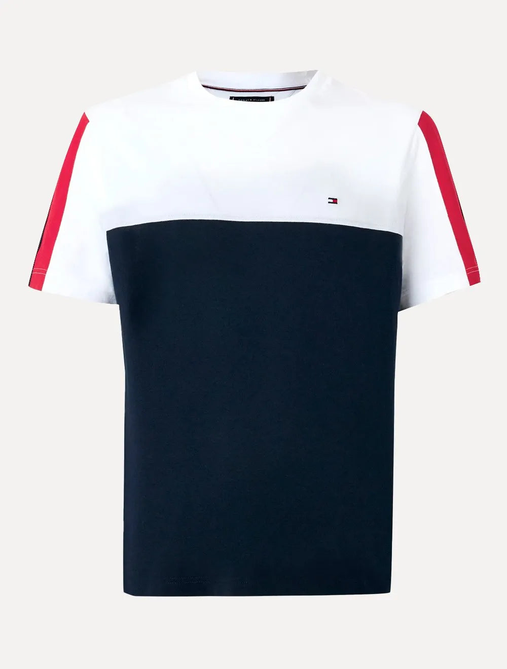 Camiseta Tommy Hilfiger Masculina Piquet Global Stripe Colourblock White Marinho