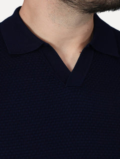 Camiseta Dixen Masculina Tricot Manga Longa Jacquard Seamless Azul Marinho