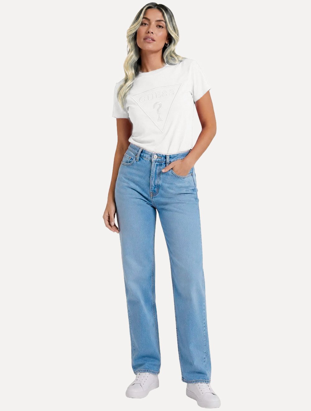 Camiseta Guess Feminina Bust Embroidery Logo Branca