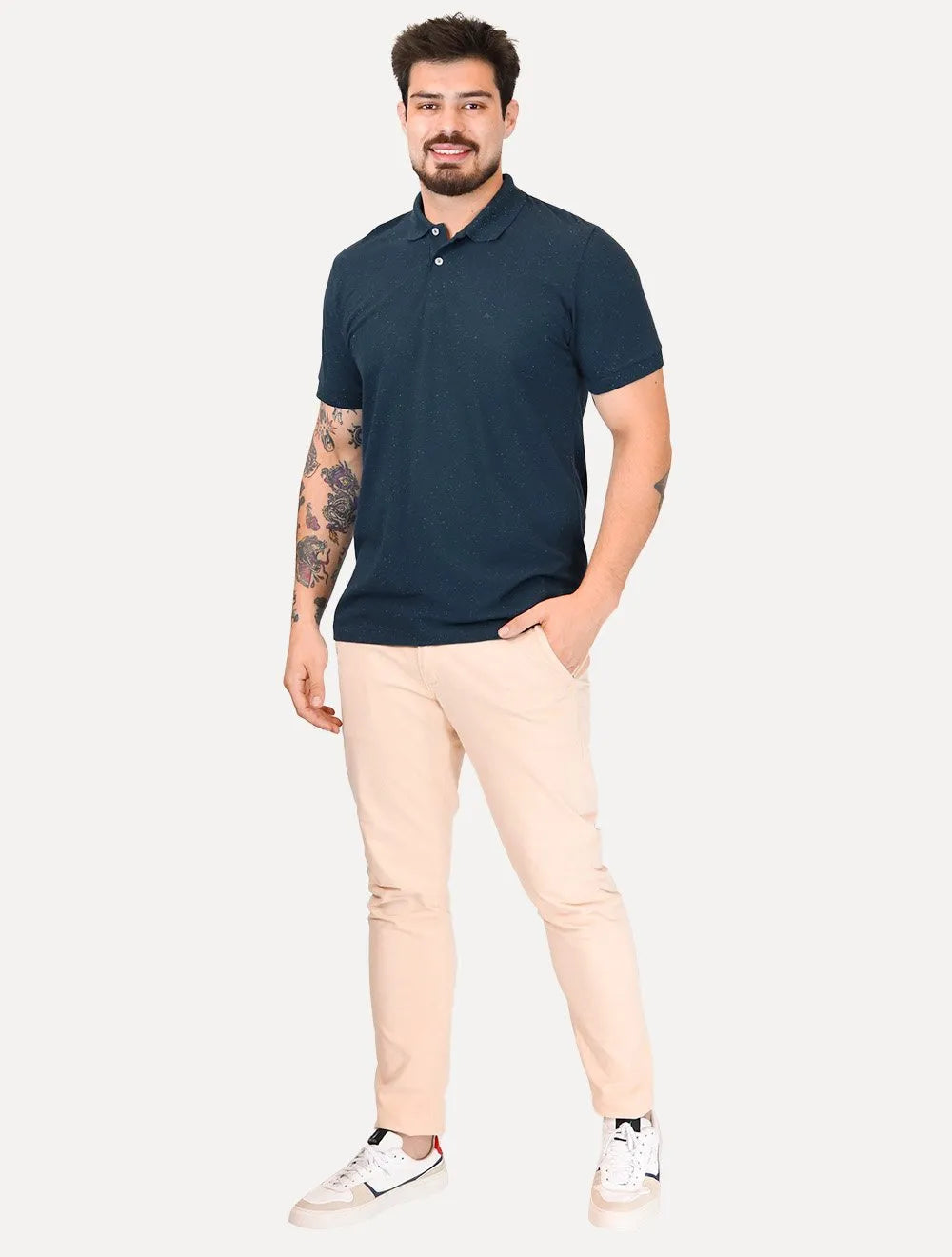 Polo Aramis Masculina Piquet Botone Mono Logo Azul Marinho