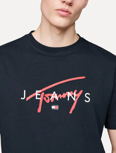 Camiseta Tommy Jeans Masculina Regular Signature Twist Logo Tee Azul Marinho