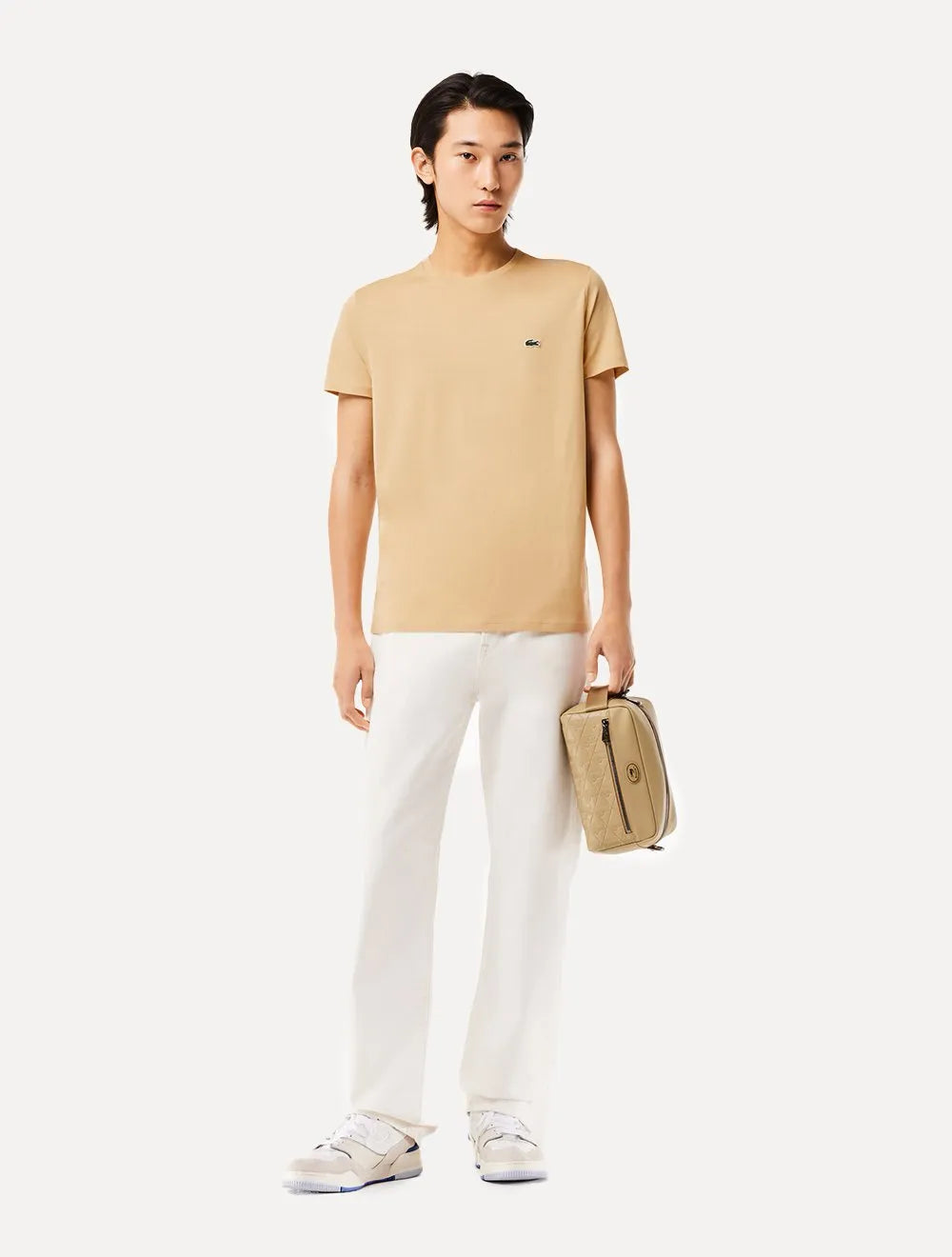 Camiseta Lacoste Masculina Classic Pima Cotton Logo Cáqui Médio