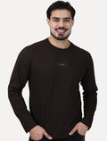 Camiseta Calvin Klein Jeans Masculina Manga Longa Logo Leather Center Marrom