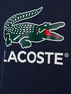 Moletom Lacoste Masculino Crewneck Classic Fit Cotton Fleece Logo Azul Marinho