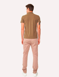Polo King & Joe Masculina Piquet Slim Logo Marrom Ocre