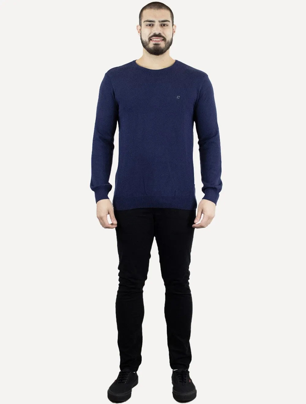 Suéter Colcci Masculino Tricot Crewneck Logo Azul Escuro