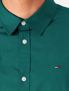 Camisa Tommy Jeans Masculina Slim Original Stretch Verde Escuro