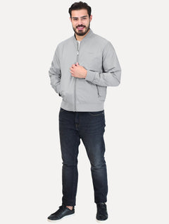 Jaqueta Calvin Klein Masculina Bomber Logo Full Zip Cinza Claro