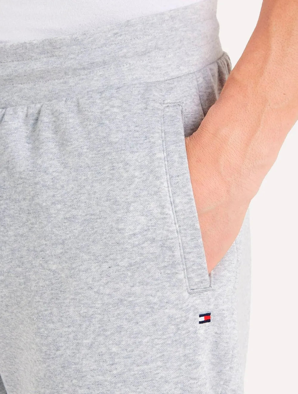 Calça Tommy Hilfiger Masculina Moletom Regular Flag Logo Cinza Mescla