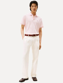 Polo Tommy Hilfiger Masculina Malha Liquid Cotton Striped Rosa Claro