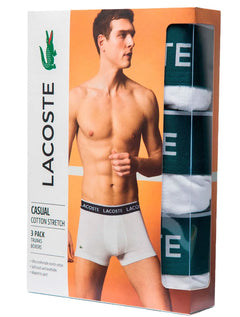 Cueca Lacoste Trunk Boxer Lettered Waist Branca Pack 3UN