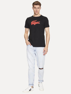 Camiseta Lacoste Masculina Jersey Sport 3D Red Logo Preta