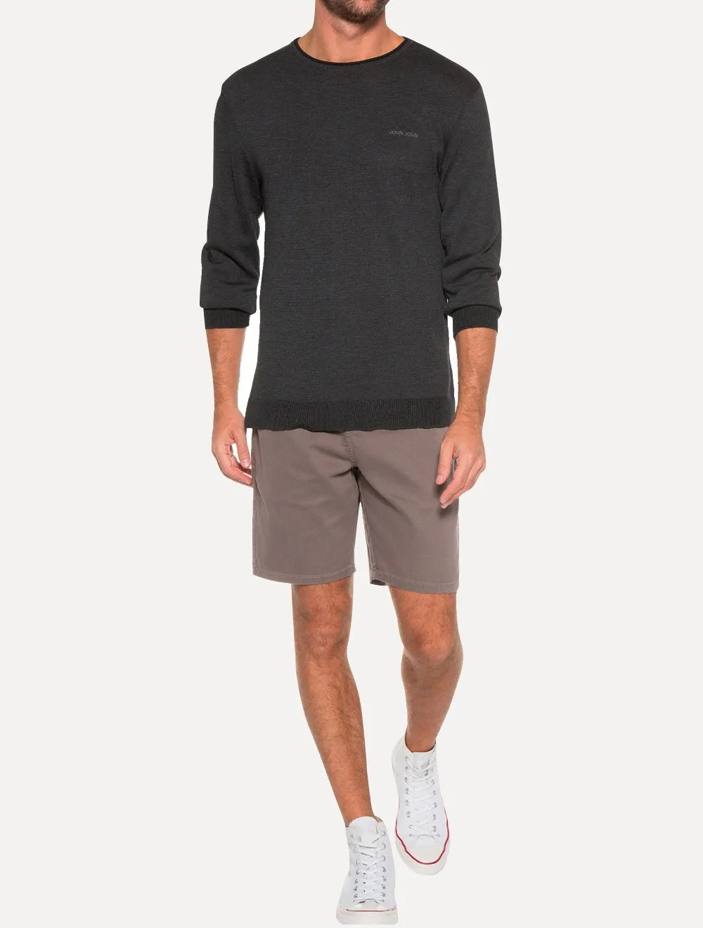 Suéter John John Masculino Tricot New Basic Cinza Escuro Mescla