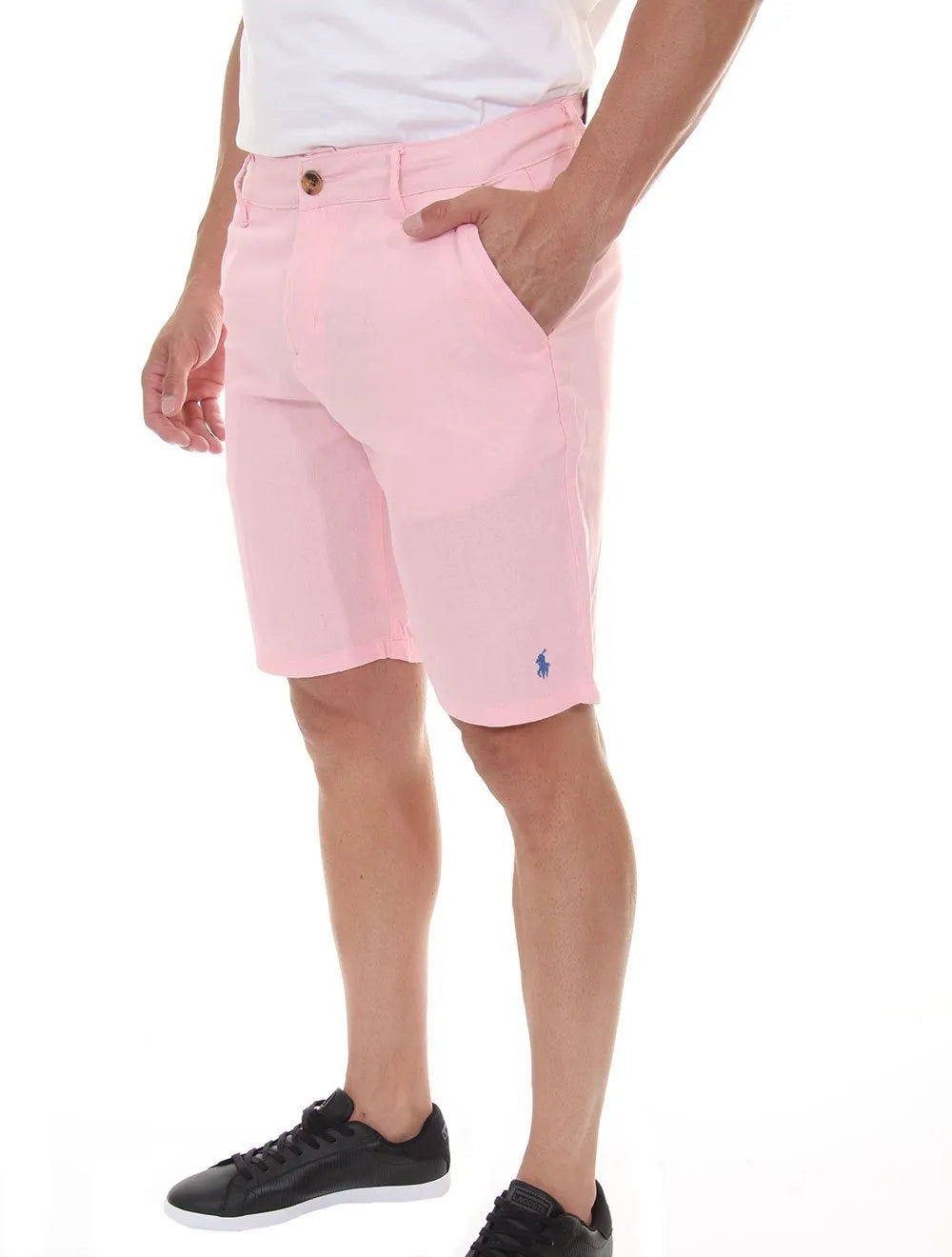 Bermuda Ralph Lauren Masculina Linho Blue Icon Rosa Claro