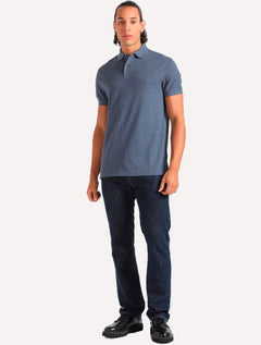 Polo Tommy Hilfiger Masculina Regular Piquet 1985 Azul Jeans Mescla
