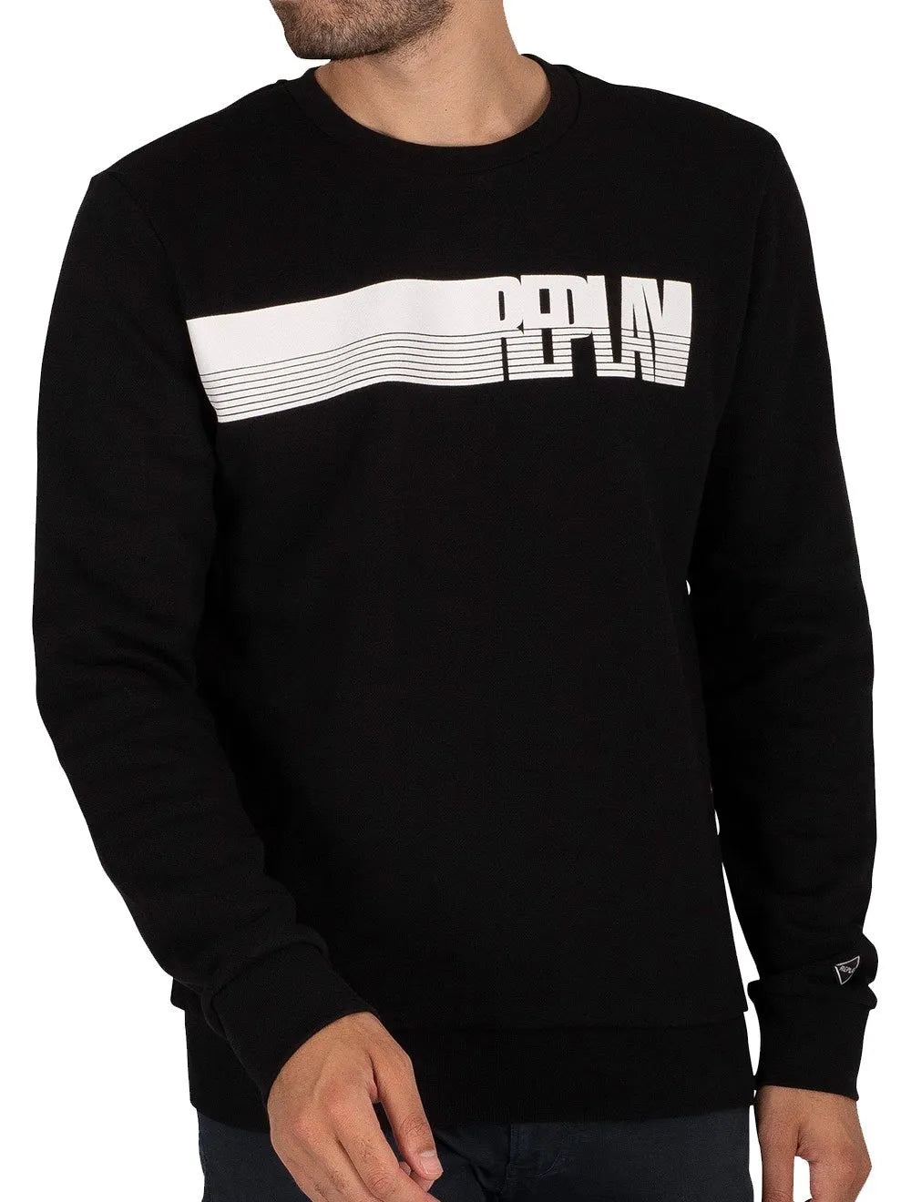 Moletom Replay Masculino Crewneck Brand Stripes Preto