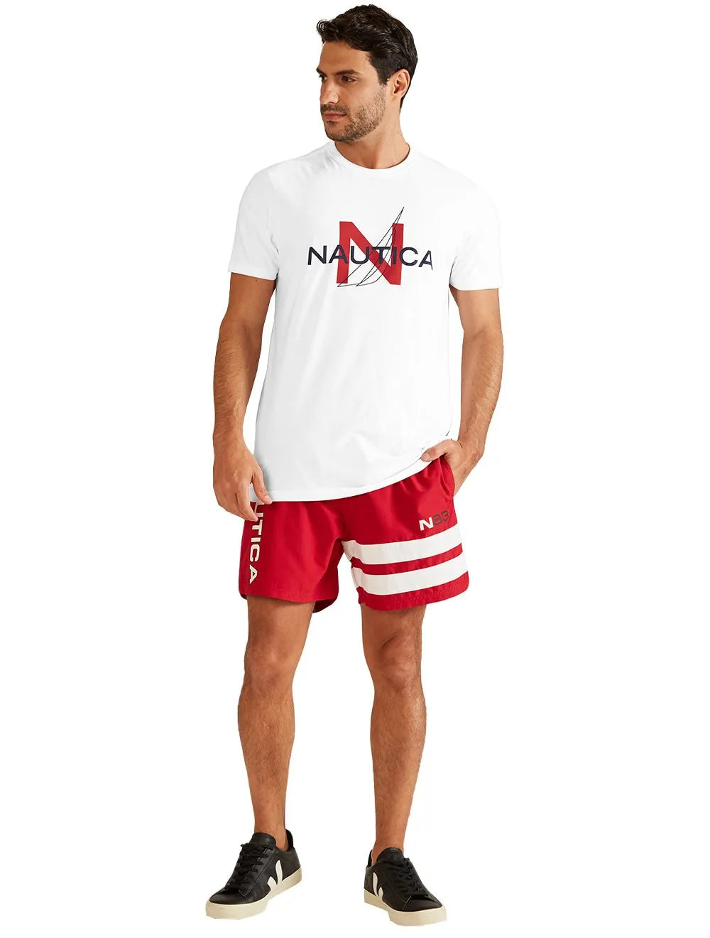 Camiseta Nautica Masculina Custom Graphic Logo Sail Branca