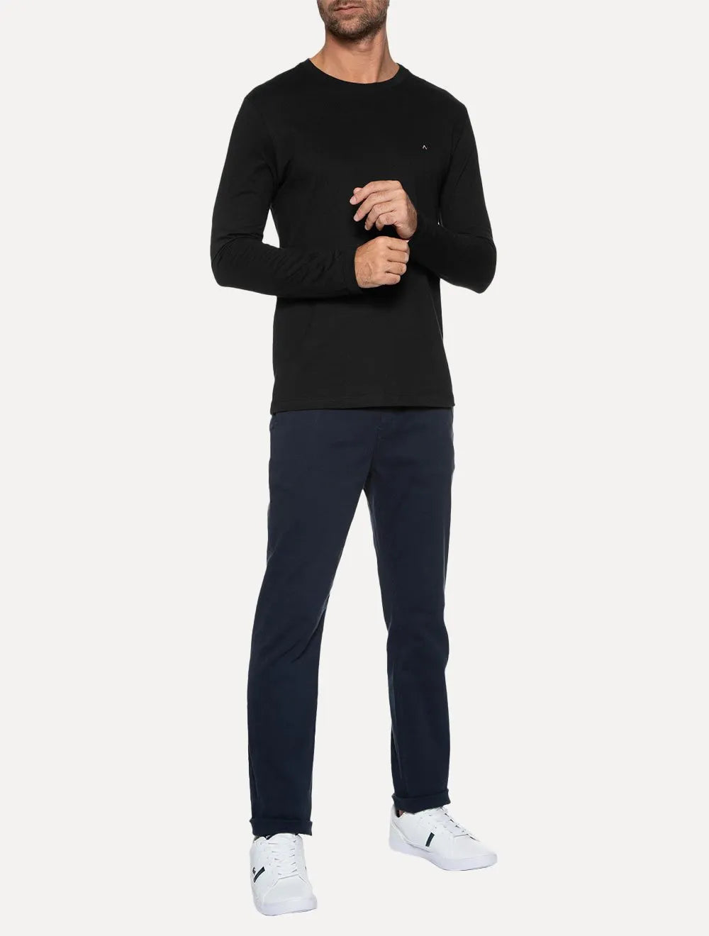 Camiseta Aramis Masculina Manga Longa Basica Logo Preta