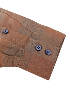 Camisa VR Masculina Linho Blend Clássica Plaid Marrom