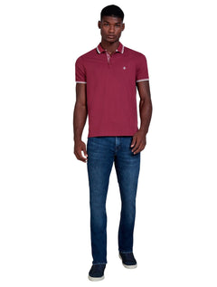 Polo Dudalina Masculina Piquet Melange Gola Listrada Bordô