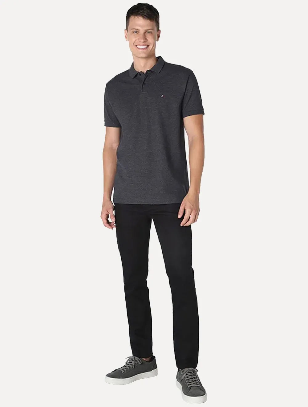 Polo Aramis Masculina Basic Piquet Grafite Mescla