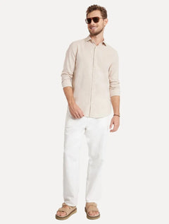 Camisa Aramis Masculina Slim Linho Algodão Areia Mescla