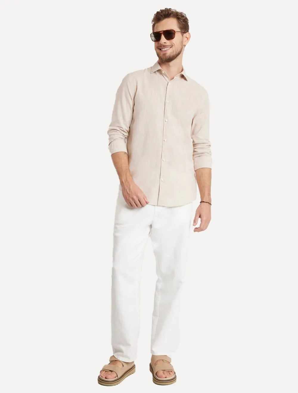 Camisa Aramis Masculina Slim Linho Algodão Areia Mescla