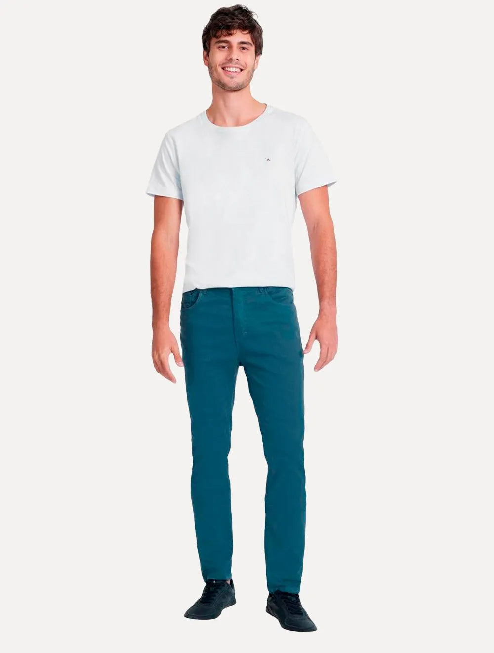 Calça Aramis Masculina Sarja Slim Color Tinturada Azul Índigo