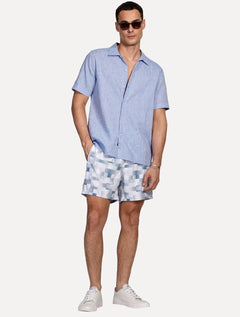 Short Aramis Masculino D'Água Elastico Pixel Azul Claro