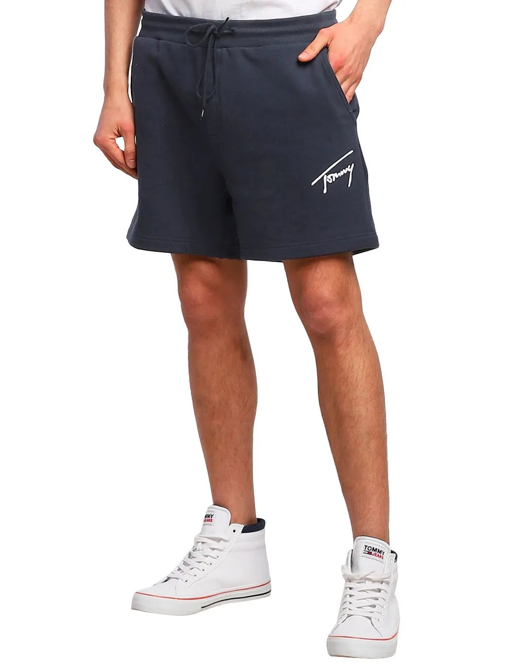 Bermuda Tommy Jeans Masculina Moletom Embroidered Signature Azul Marinho