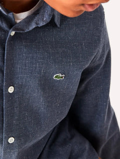 Camisa Lacoste Masculina Slim Fit Cotton Chambray Azul Escuro Mescla