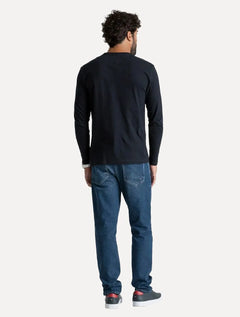 Camiseta Tommy Hilfiger Masculina Manga Longa Essential Cotton Azul Marinho