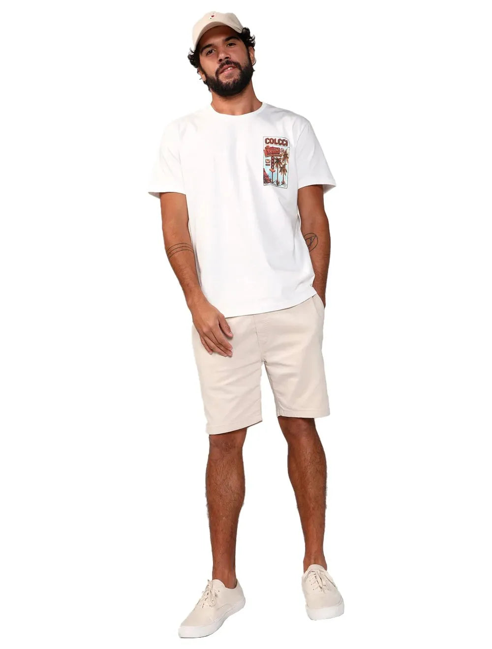 Camiseta Colcci Masculina Regular Tropical Club Off-White