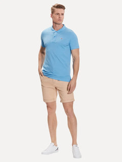 Polo Tommy Jeans Masculina Slim Piquet Flag Placket Azul Claro