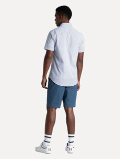 Camisa Tommy Hilfiger Masculina Manga Curta Regular Listrada Oxford Azul Médio