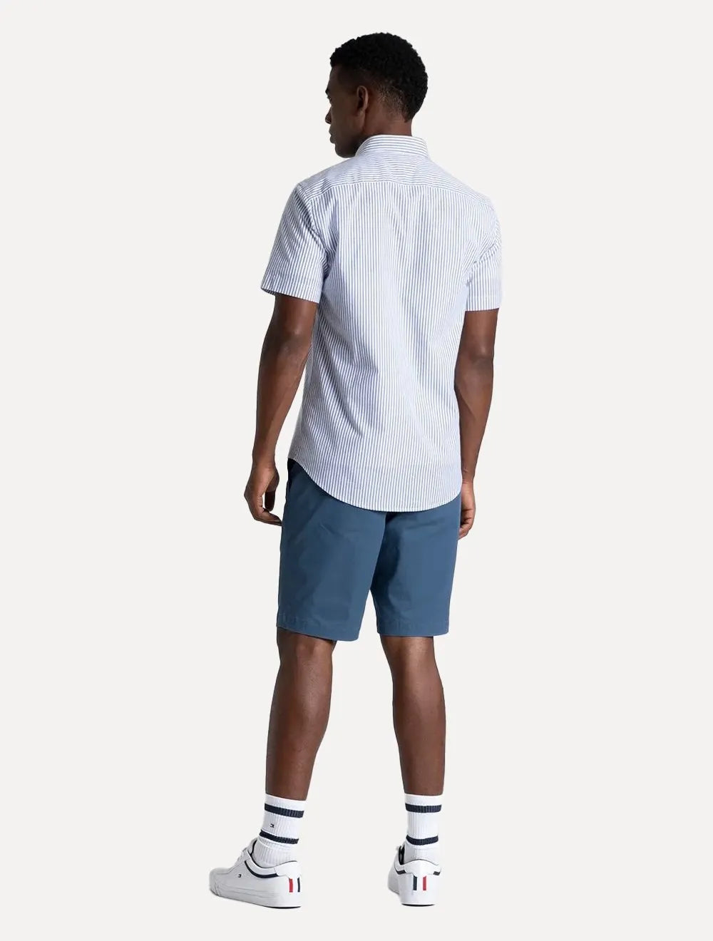Camisa Tommy Hilfiger Masculina Manga Curta Regular Listrada Oxford Azul Médio