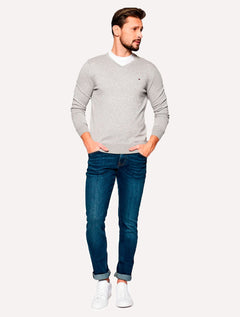 Suéter Tommy Hilfiger Masculino Signature V-Neck Cinza Mescla