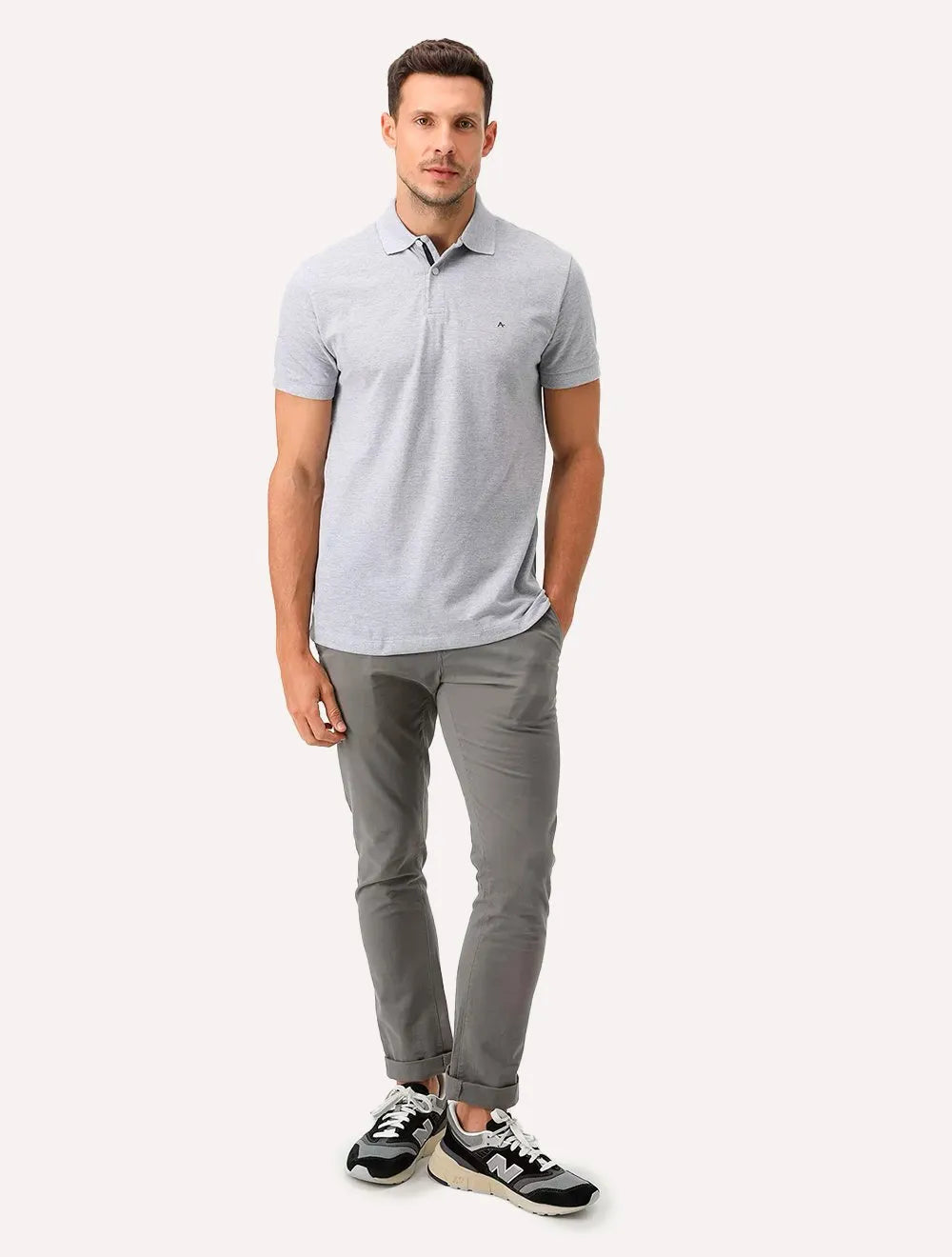 Polo Aramis Masculina Piquet Inner Detail Cinza Mescla