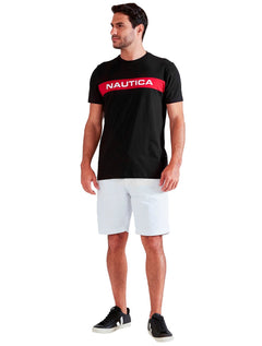 Camiseta Nautica Masculina Silk Logo Red Block Preta