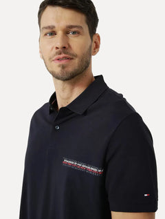 Polo Tommy Hilfiger Masculina Piquet Small Chest Stripe Azul Marinho