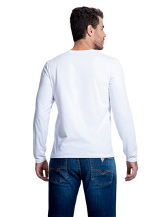 Camiseta Guess Masculina Manga Longa Logo Print Branca