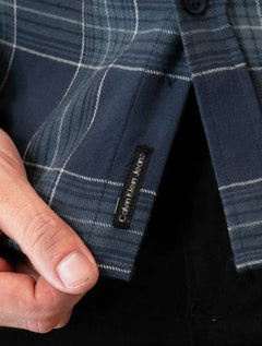 Camisa Calvin Klein Jeans Masculina Slim Navy Flannel Xadrez Azul Marinho