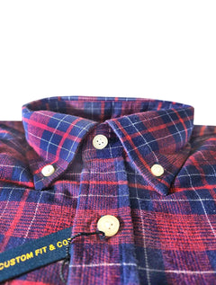Camisa Ralph Lauren Masculina Custom Fit Flannel Xadrez Gordon Vermelho/Marinho