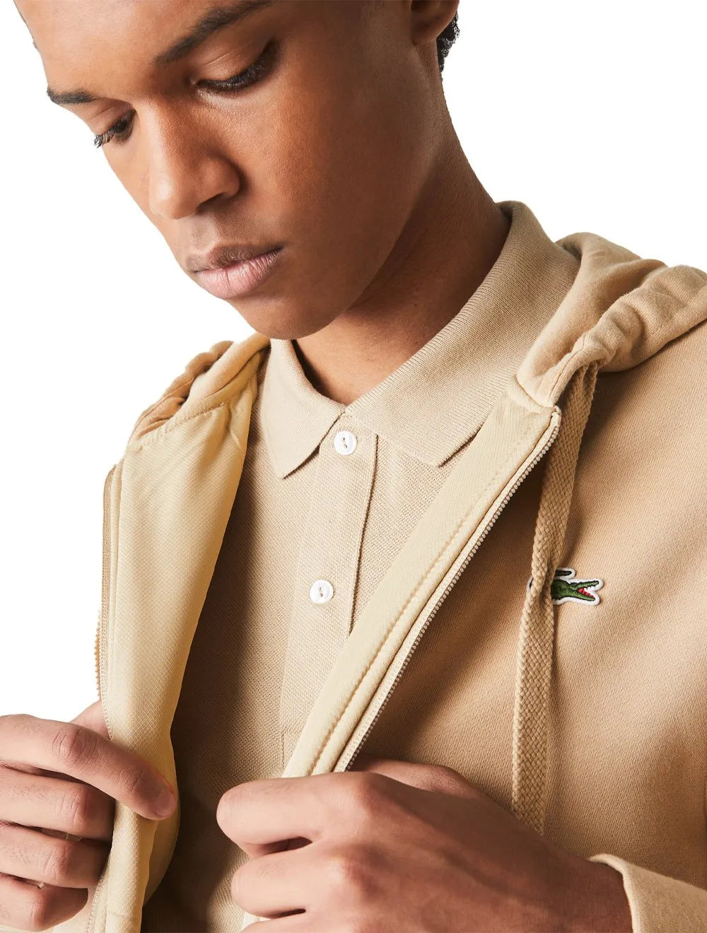 Moletom Lacoste Masculino Sport Fleece Hoodie Full Zip Cáqui