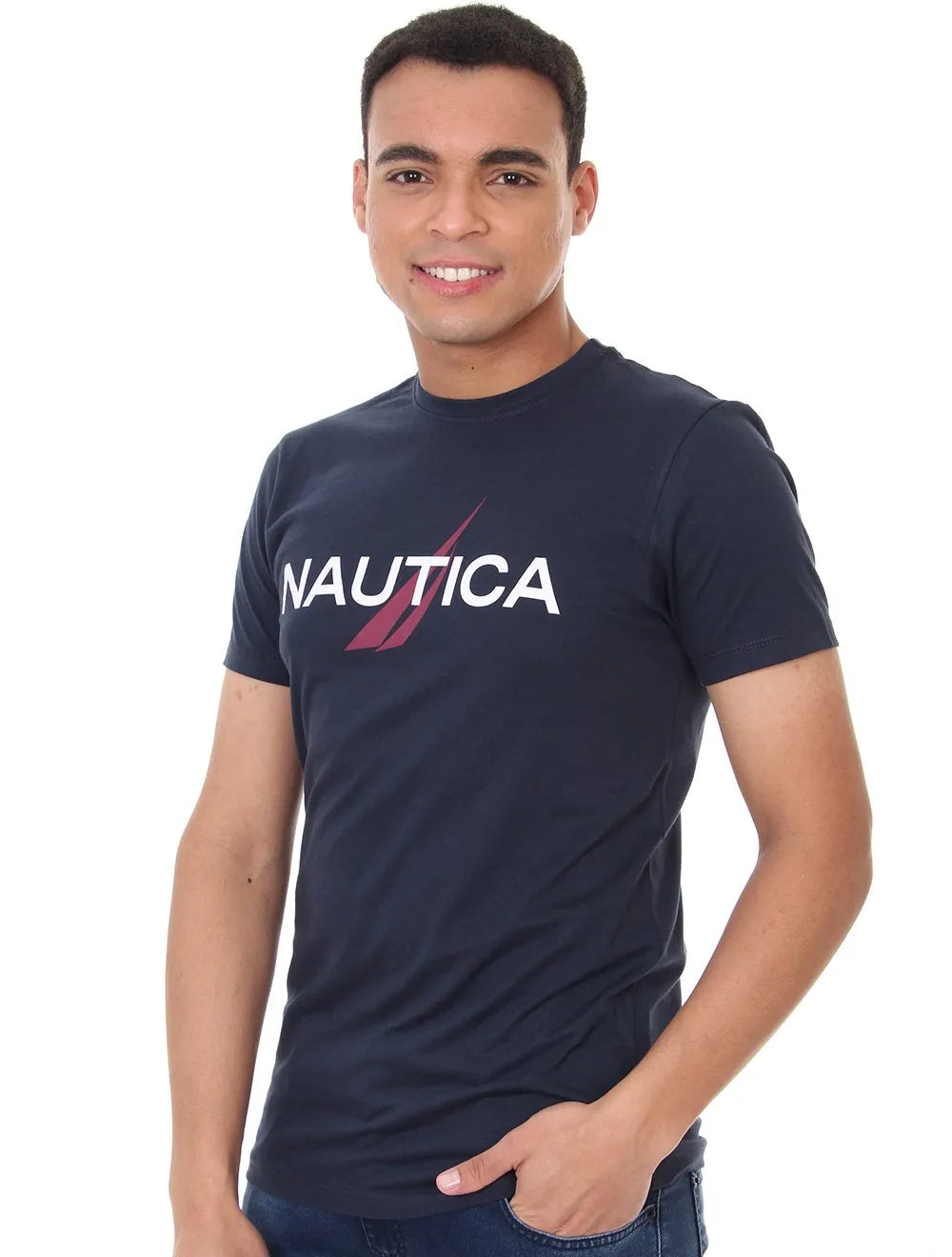 Camiseta Nautica Masculina Bordeaux Logo Graphic Azul Marinho